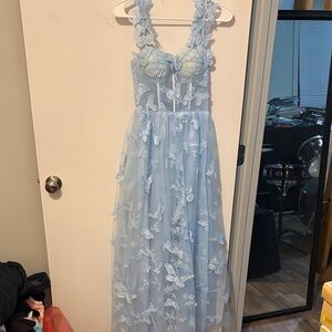 Elegant Light Blue Floral Lace Dress